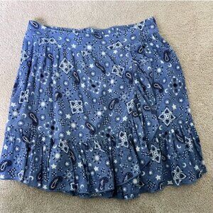 Aerie Wrap Ruffle Skirt in Blue Paisley
